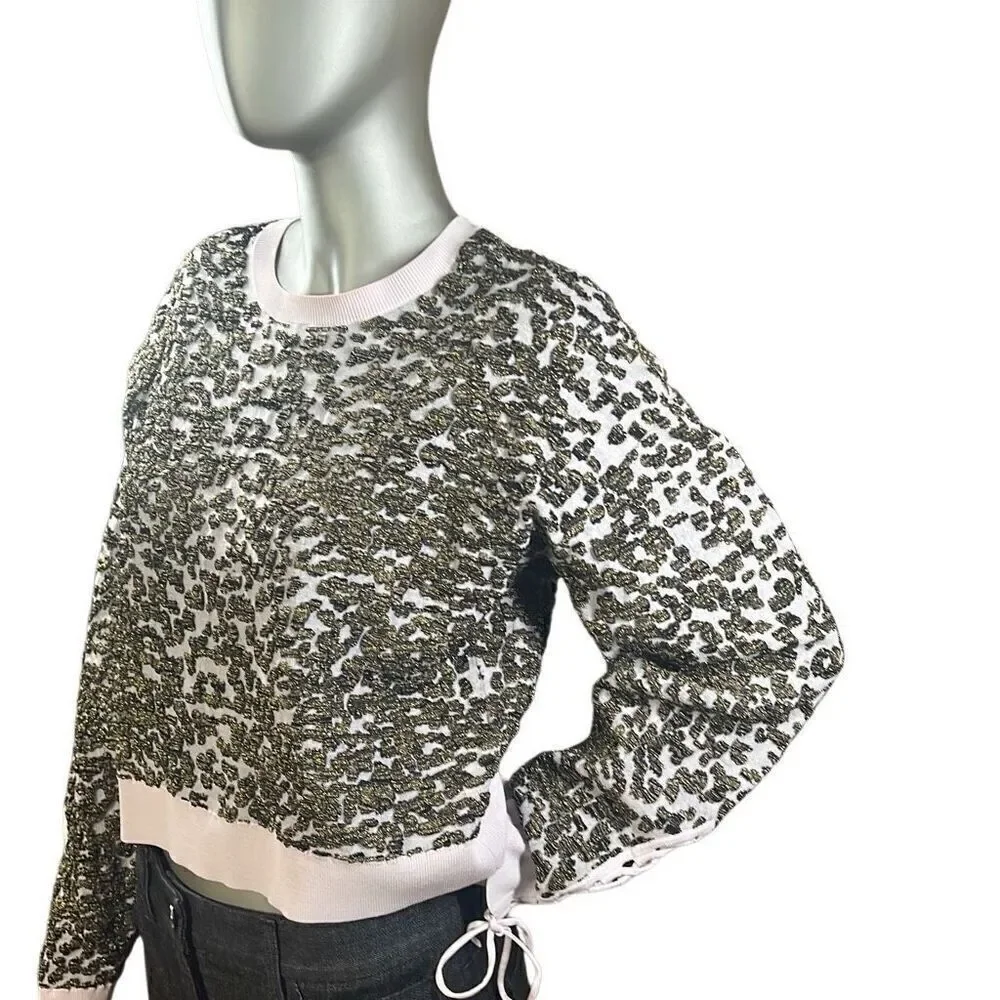 Jonathan Simkhai Animal Print Jacquard Cropped Sweater Lace L NWT